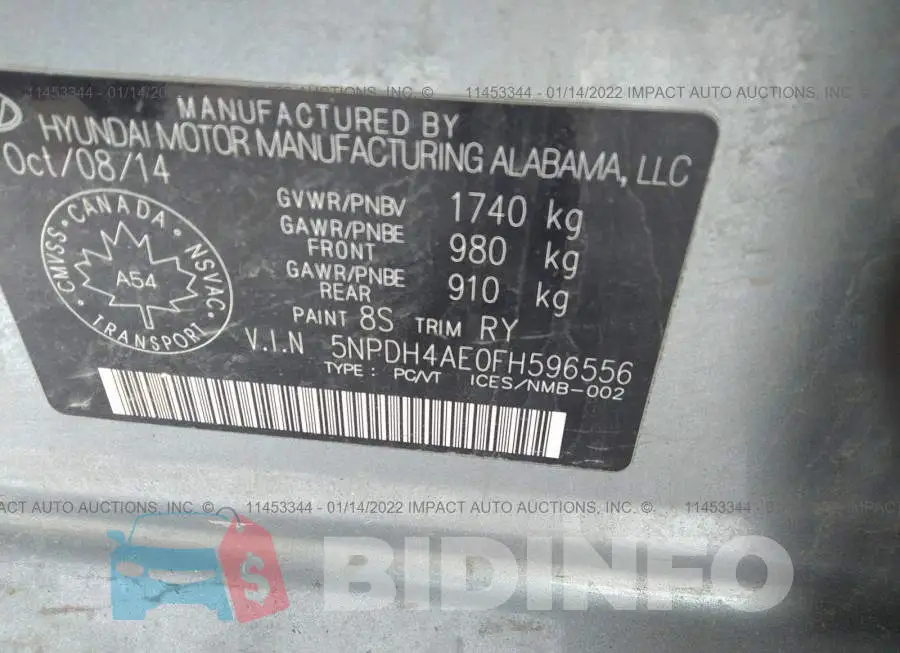 5NPDH4AE0FH596556 Photo# 9