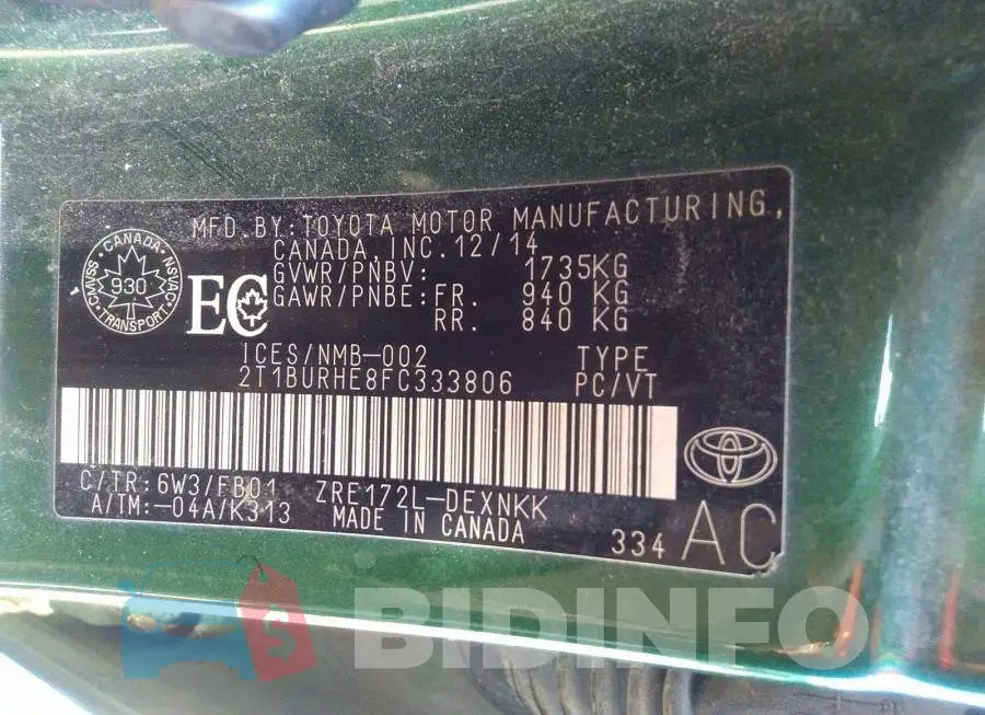 2T1BURHE8FC333806 Photo# 9