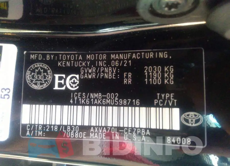 4T1K61AK6MU598716 Photo# 9