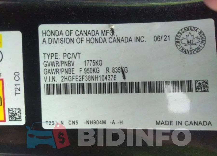 2HGFE2F38NH104376 Photo# 10