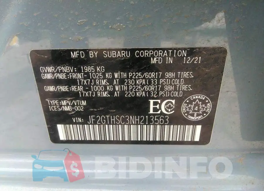 JF2GTHSC3NH213563 Photo# 9