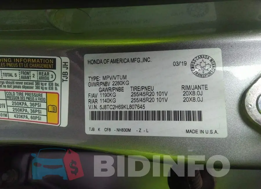 5J8TC2H69KL807645 Photo# 9
