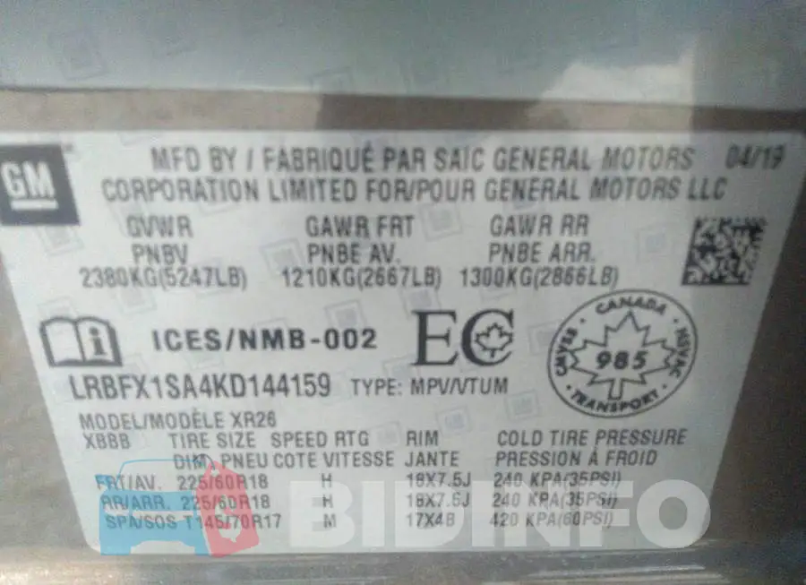LRBFX1SA4KD144159 Photo# 9