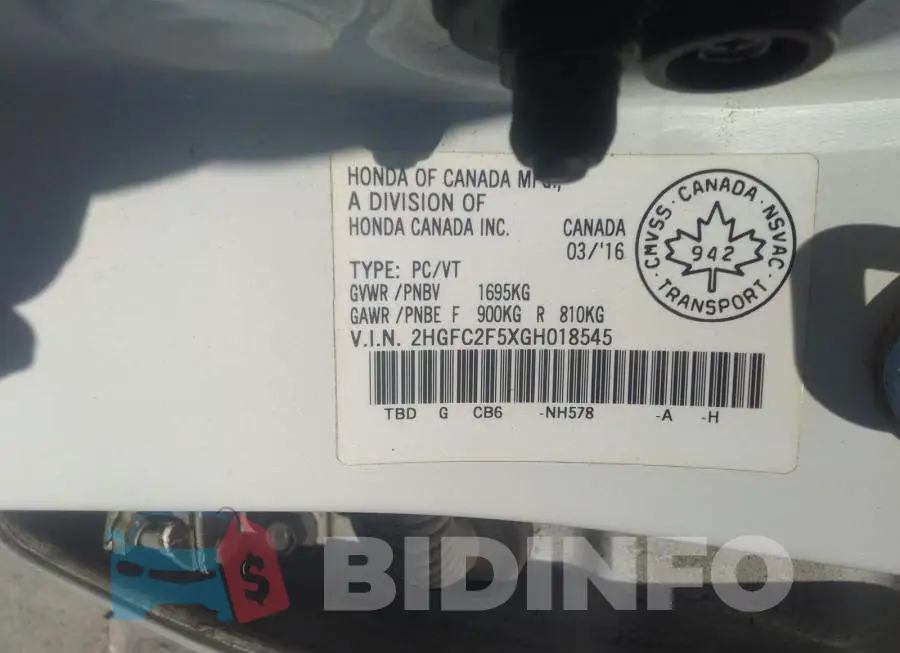 2HGFC2F5XGH018545 Photo# 9