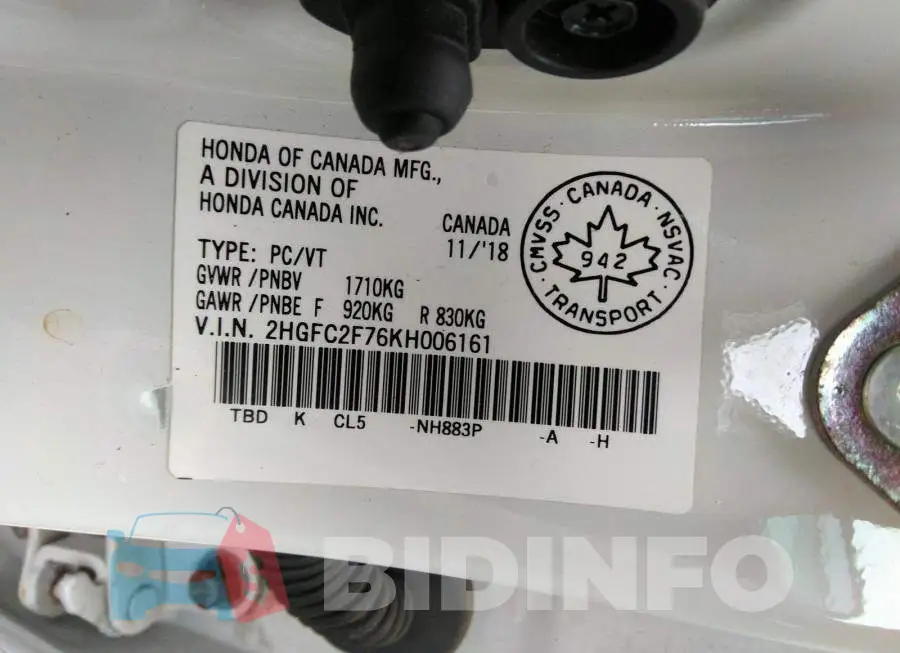 2HGFC2F76KH006161 Photo# 9