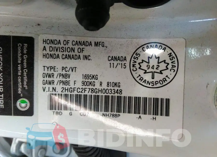 2HGFC2F78GH003348 Photo# 9