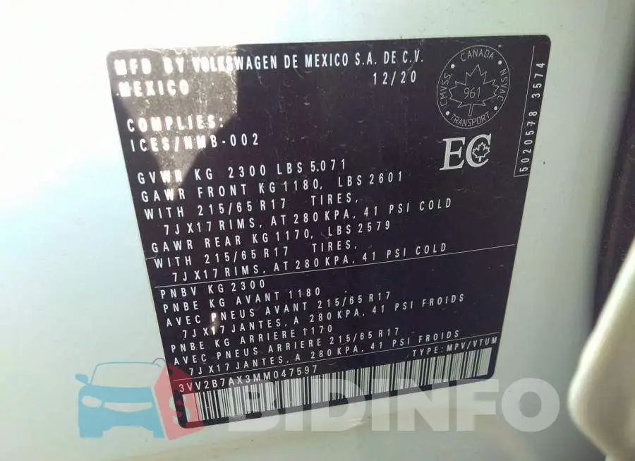 3VV2B7AX3MM047597 Photo# 9
