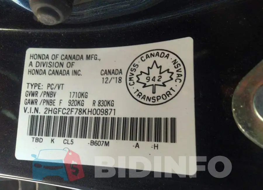 2HGFC2F78KH009871 Photo# 9