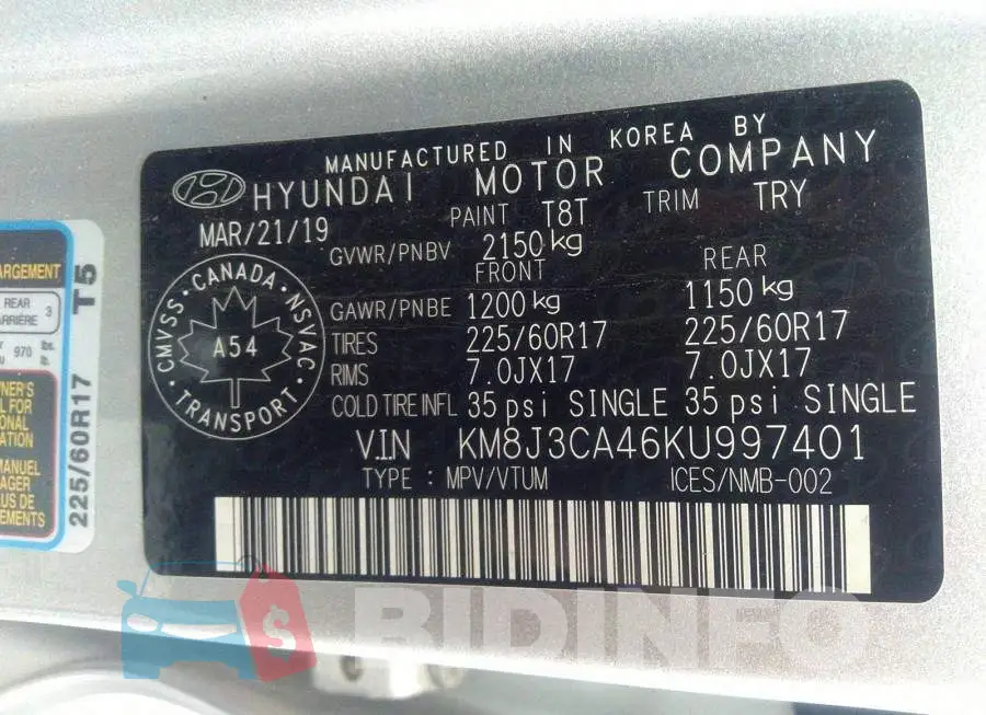 KM8J3CA46KU997401 Photo# 9