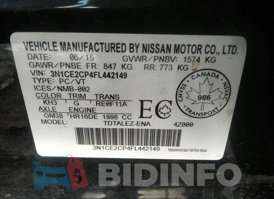 3N1CE2CP4FL442149 Photo# 9