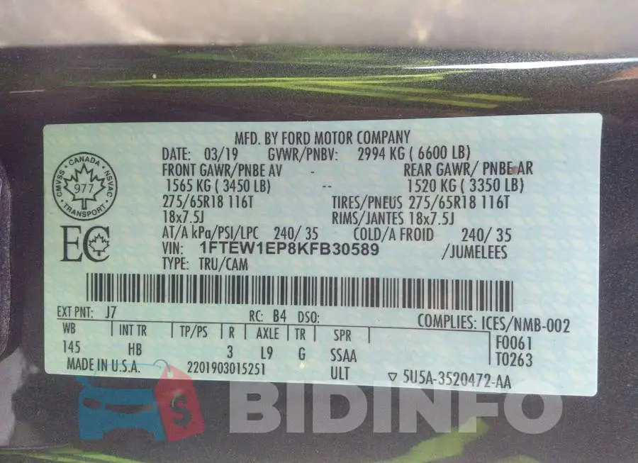 1FTEW1EP8KFB30589 Photo# 9