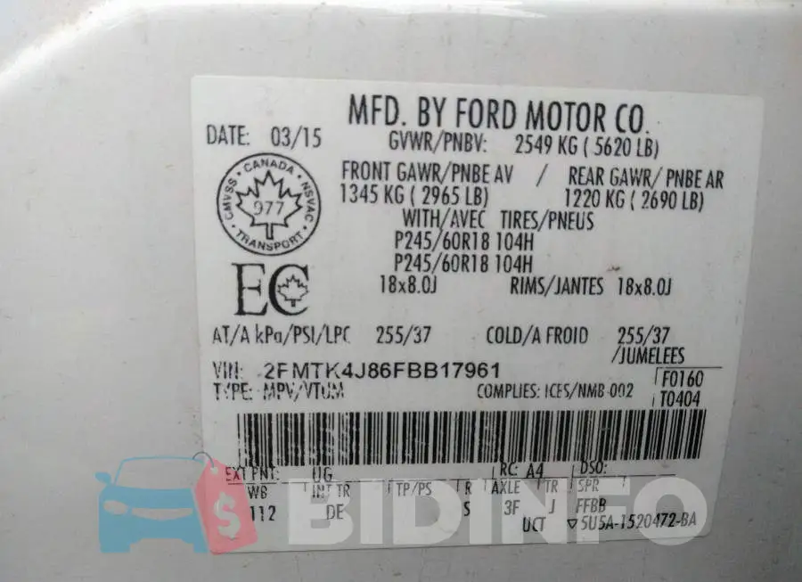 2FMTK4J86FBB17961 Photo# 9