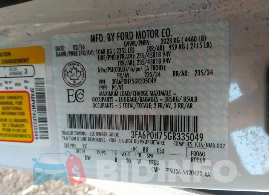 3FA6P0H75GR335049 Photo# 9