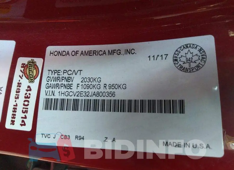 1HGCV2E32JA800356 Photo# 9
