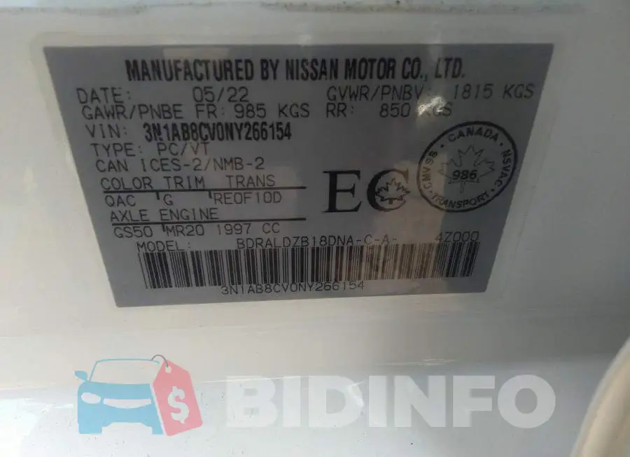 3N1AB8CV0NY266154 Photo# 9