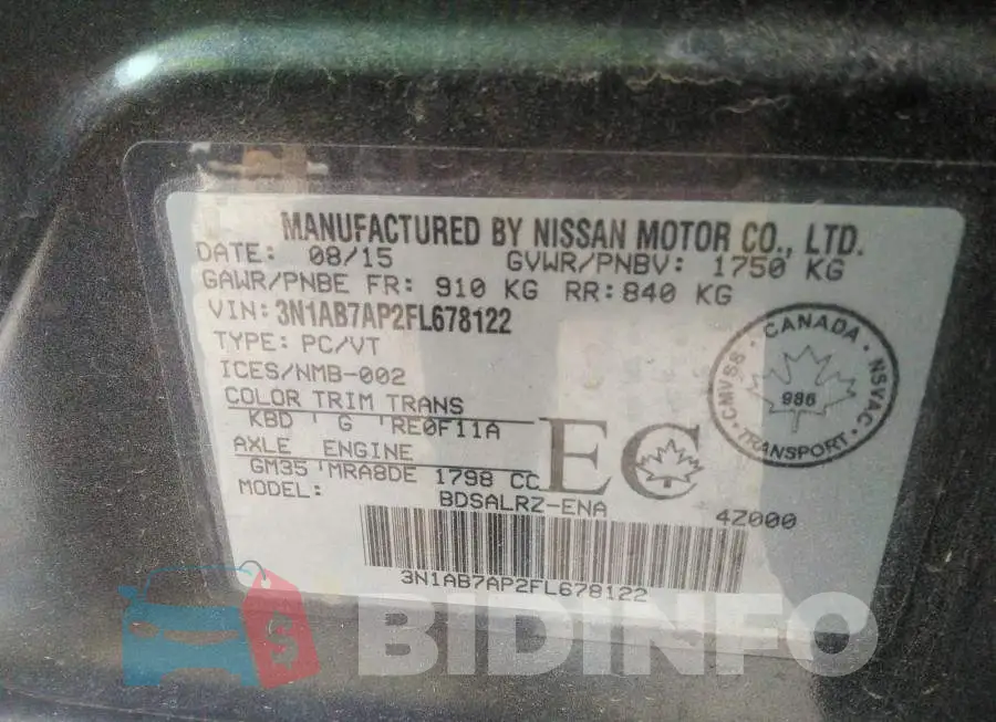 3N1AB7AP2FL678122 Photo# 9