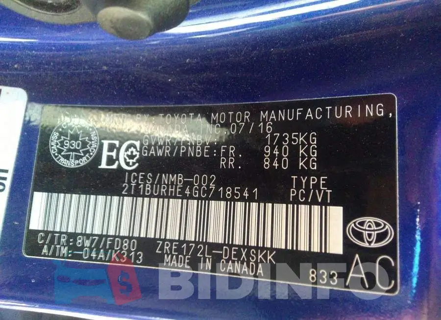 2T1BURHE4GC718541 Photo# 9