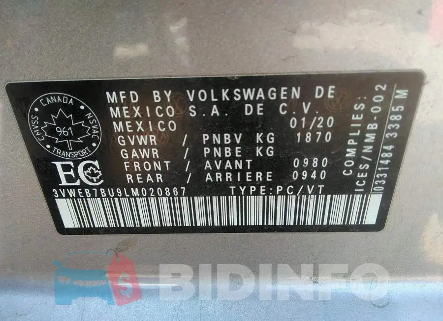 3VWEB7BU9LM020867 Photo# 9