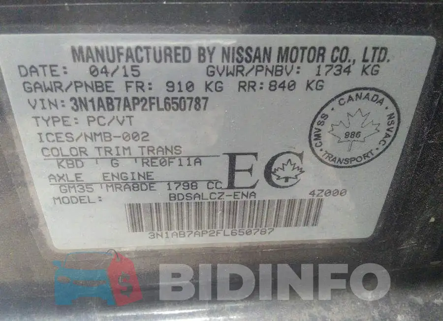 3N1AB7AP2FL650787 Photo# 9