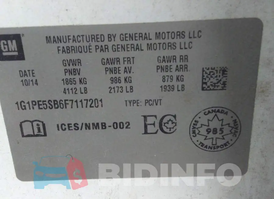 1G1PE5SB6F7117201 Photo# 9