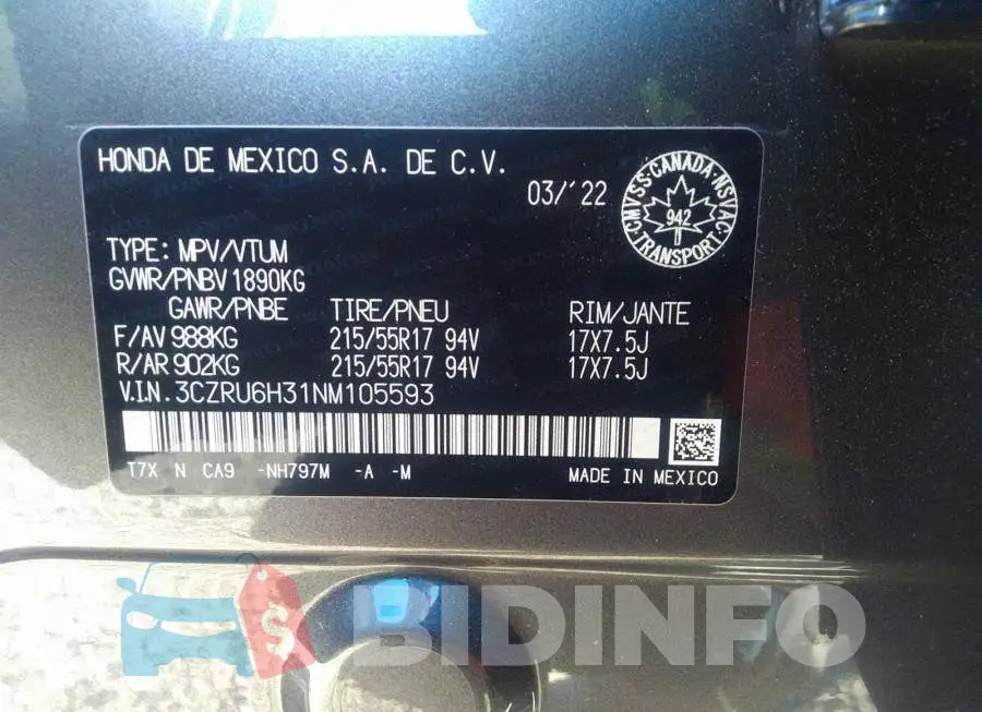 3CZRU6H31NM105593 Photo# 9