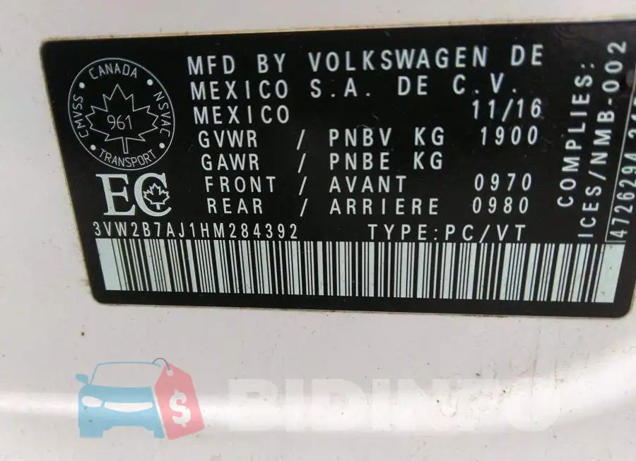 3VW2B7AJ1HM284392 Photo# 9