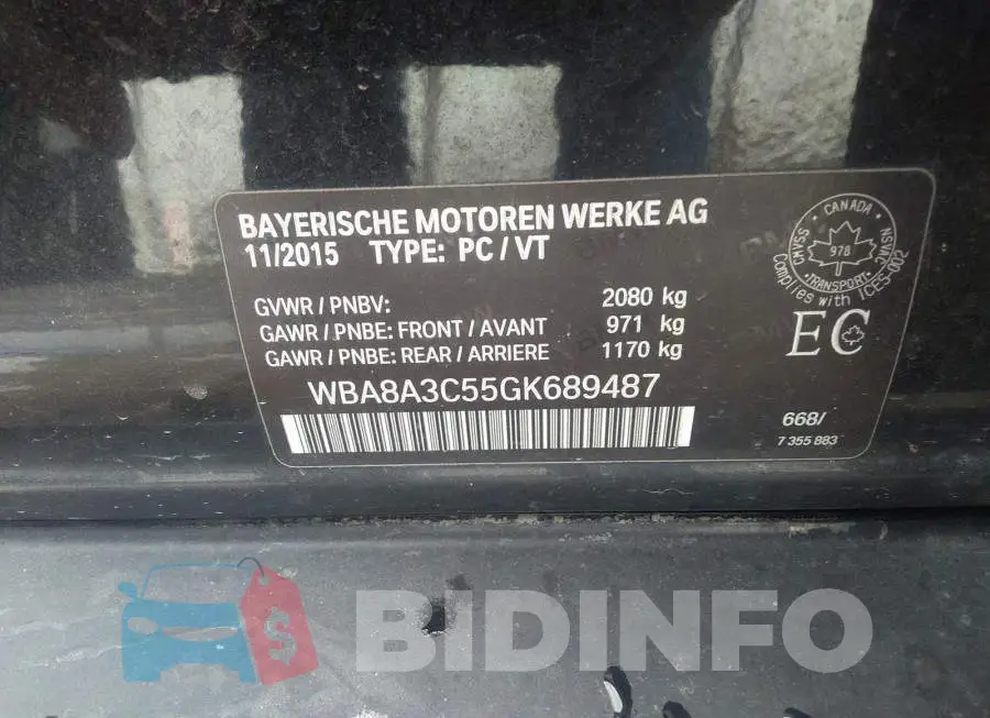WBA8A3C55GK689487 Photo# 9