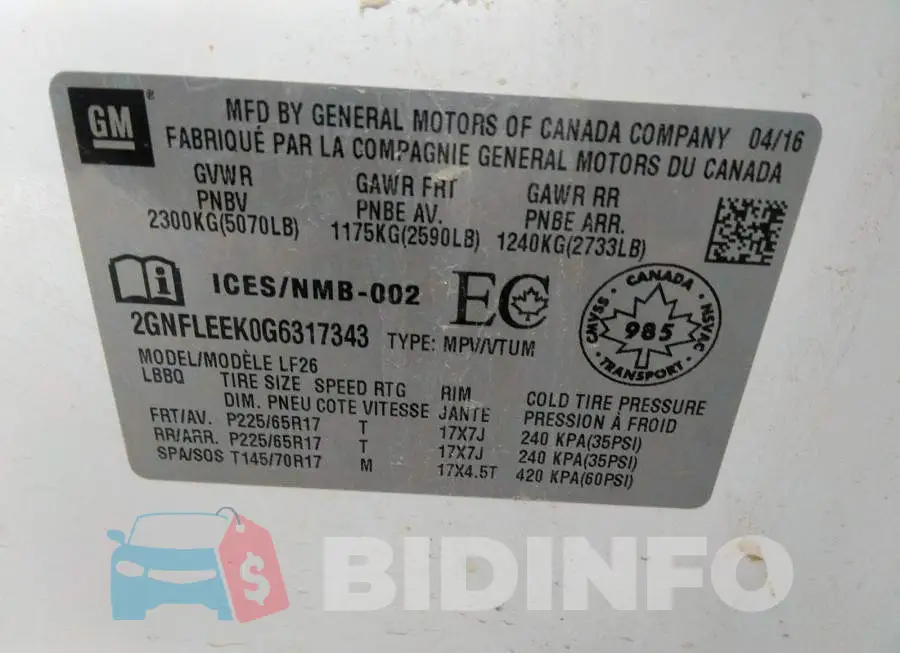 2GNFLEEK0G6317343 Photo# 9