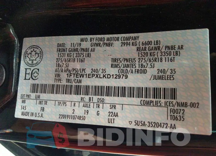 1FTEW1EPXLKD12979 Photo# 9
