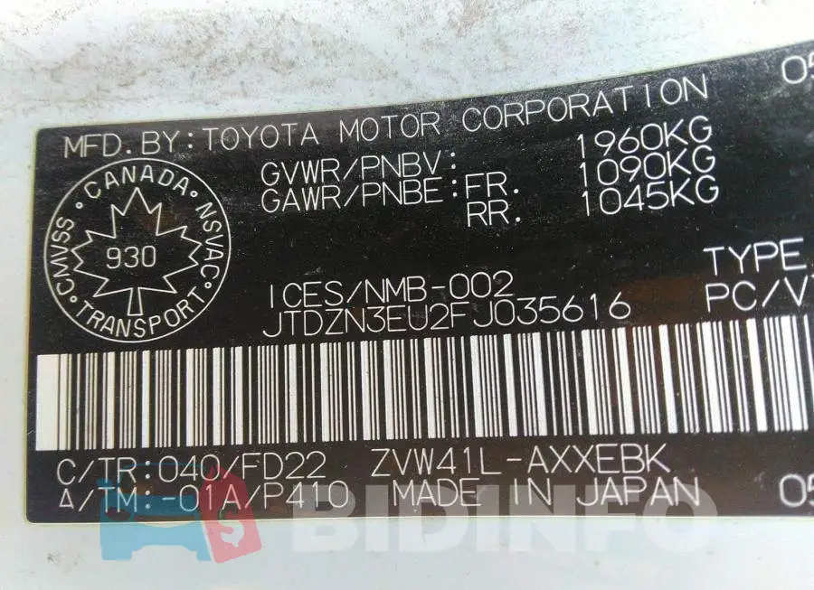 JTDZN3EU2FJ035616 Photo# 9