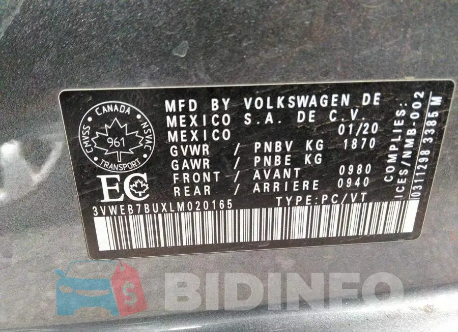 3VWEB7BUXLM020165 Photo# 9