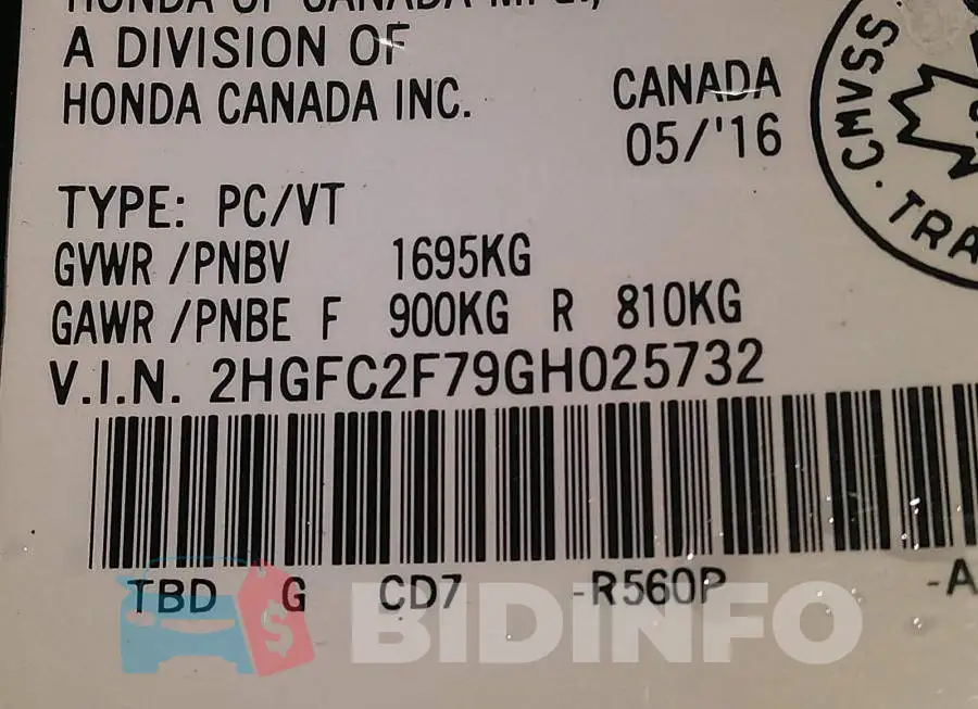 2HGFC2F79GH025732 Photo# 9