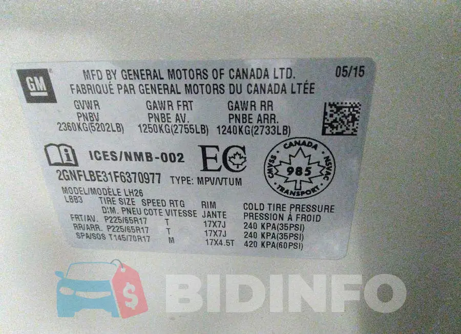 2GNFLBE31F6370977 Photo# 9