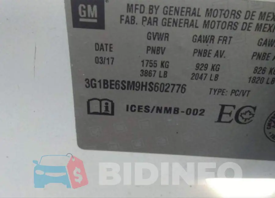 3G1BE6SM9HS602776 Photo# 10