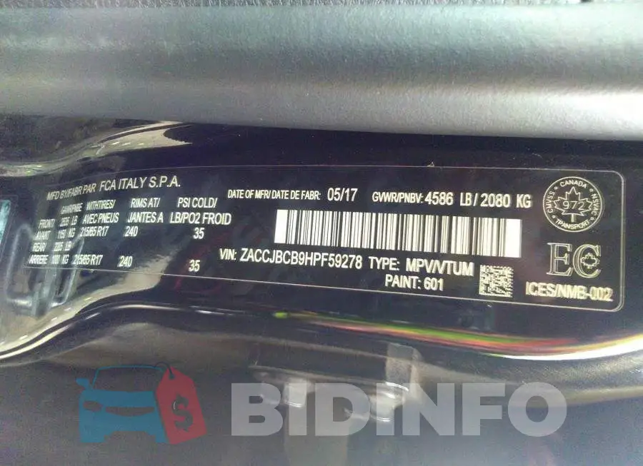 ZACCJBCB9HPF59278 Photo# 9