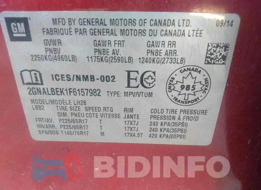 2GNALBEK1F6157982 Photo# 9