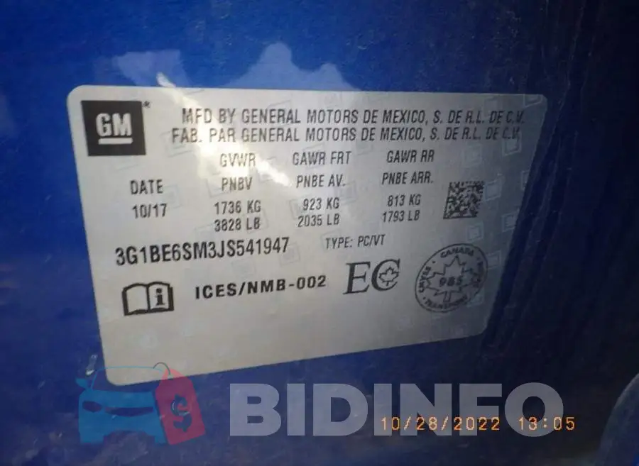 3G1BE6SM3JS541947 Photo# 8