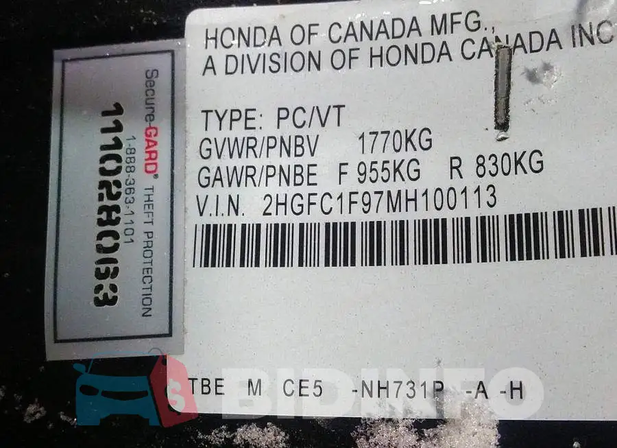2HGFC1F97MH100113 Photo# 9