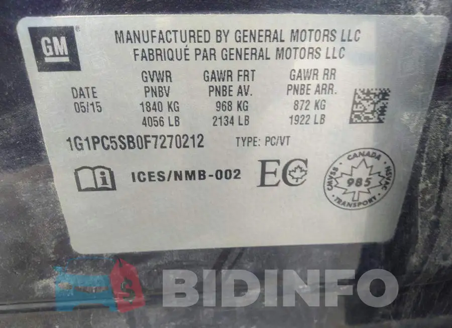 1G1PC5SB0F7270212 Photo# 9