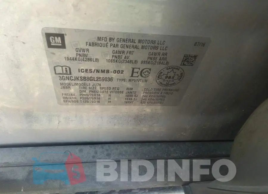 3GNCJKSB8GL259036 Photo# 9