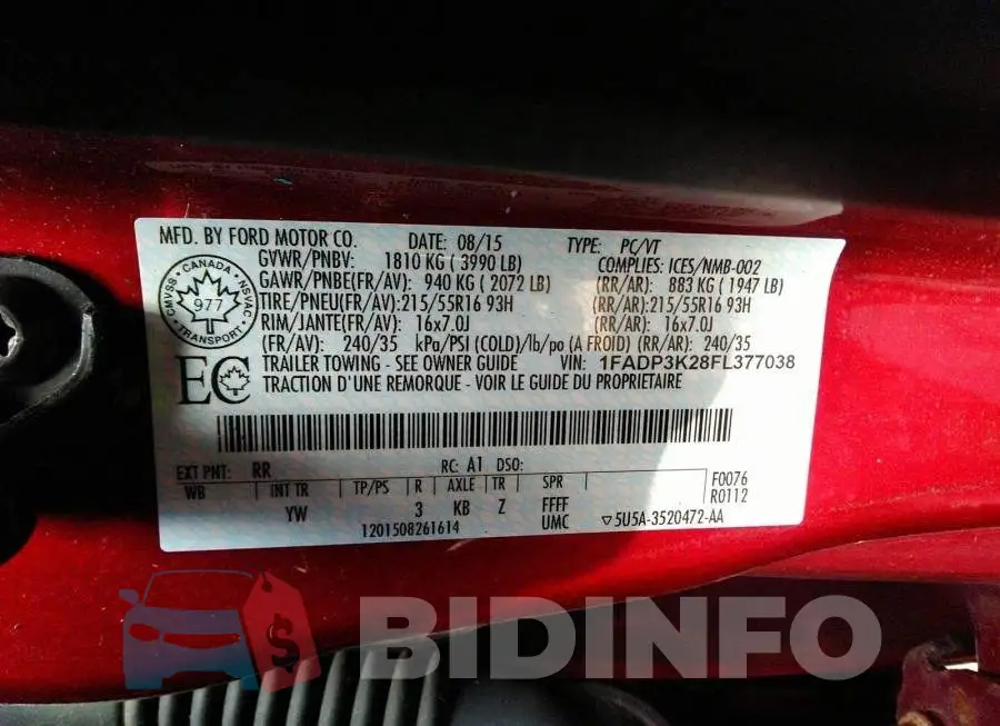 1FADP3K28FL377038 Photo# 9
