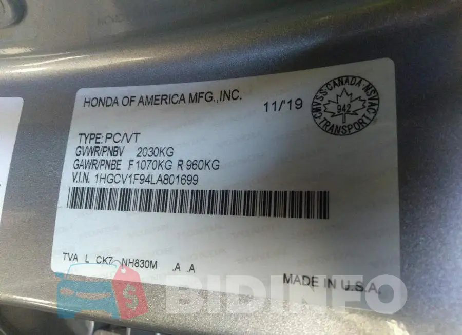 1HGCV1F94LA801699 Photo# 9