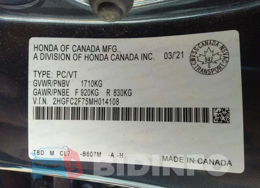 2HGFC2F75MH014108 Photo# 9
