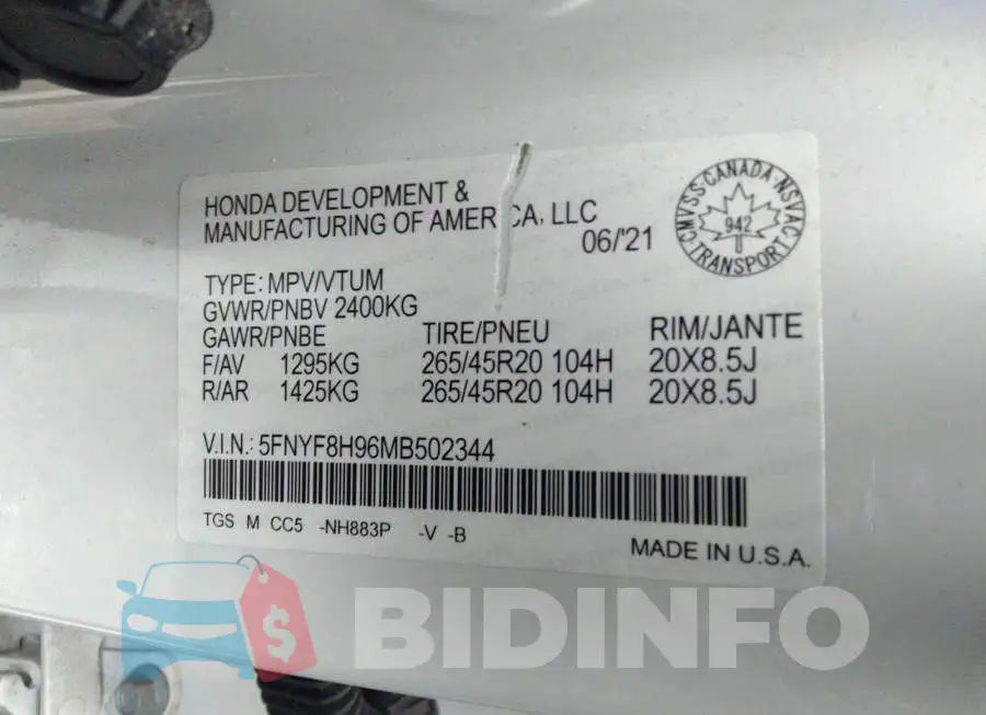 5FNYF8H96MB502344 Photo# 9