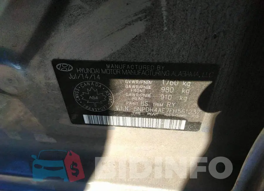 5NPDH4AE7FH561237 Photo# 9