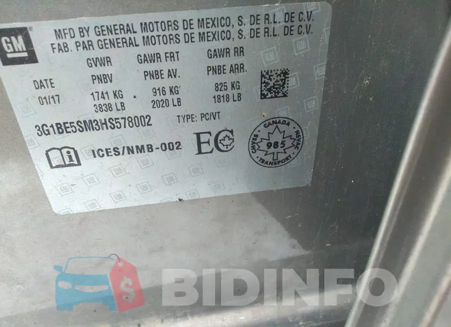 3G1BE5SM3HS578002 Photo# 9