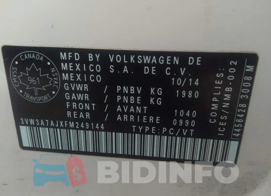 3VW3A7AJXFM249144 Photo# 9
