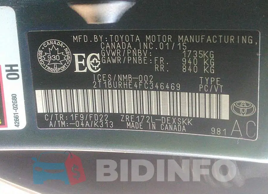 2T1BURHE4FC346469 Photo# 9