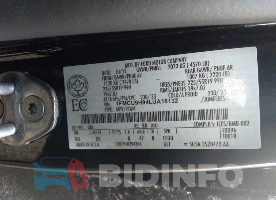 1FMCU9H94LUA18132 Photo# 9
