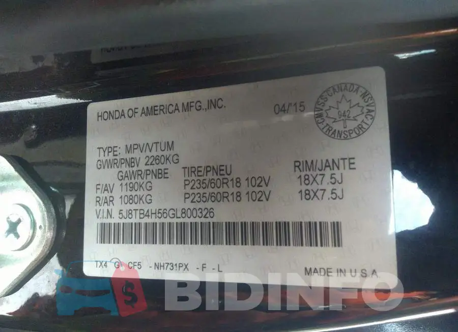 5J8TB4H56GL800326 Photo# 9